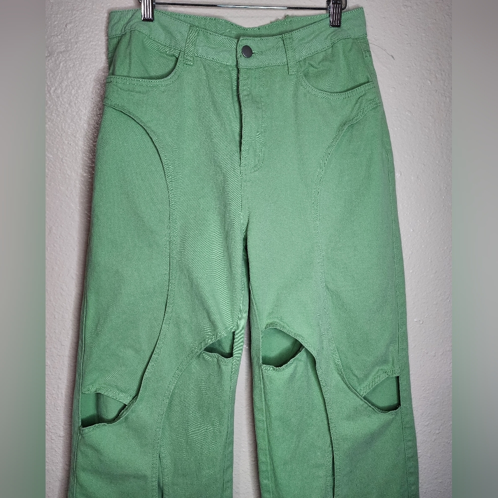 Unique Contrast Cutout Patchwork Straight Long Pa… - image 3